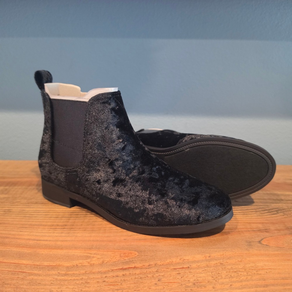 Toms Womens Ella Chelsea Boots Black Crushed Velvet Ankle Booties Size 6